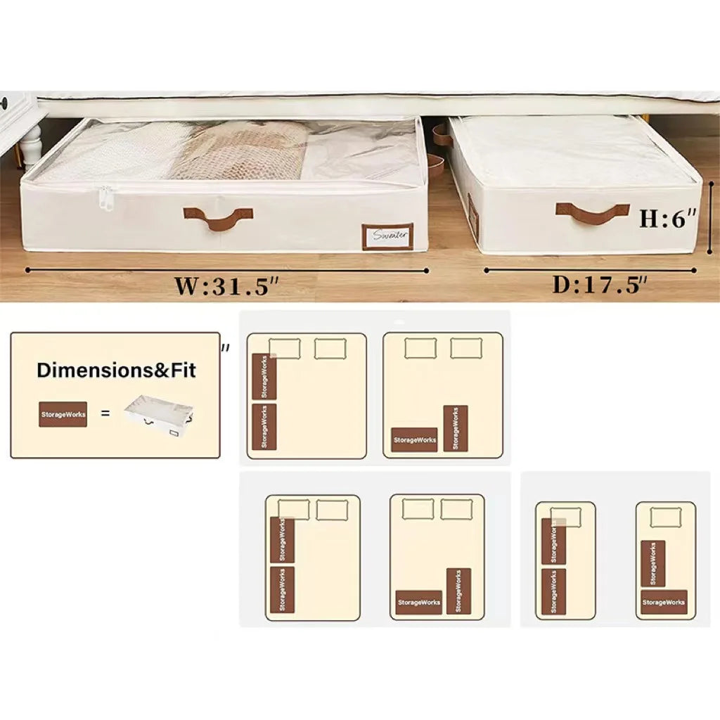 4-Pack Foldable Underbed Storage Boxes for Clothes – Durable Clothes Organizer with Sturdy Frame and Thick Fabric