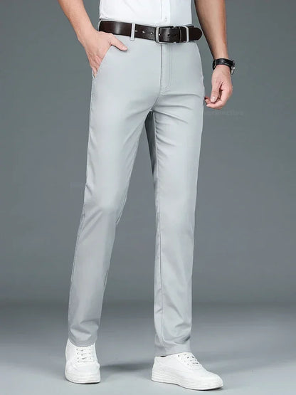 Men's Summer Bamboo Fiber Slim Fit Business Trousers – Breathable, Stylish Formal Long Pants for Casual or Office Wear