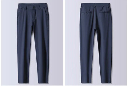 Men's Summer Lightweight Stretch Suit Pants – Slim Fit Korean Style Business Casual Trousers with Elastic Waist