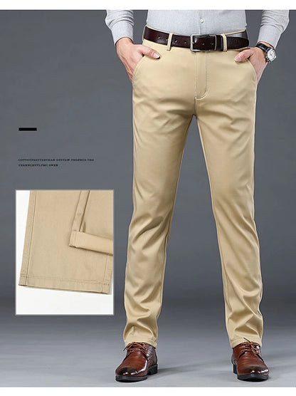 Men's Lightweight Summer Slim-Fit Suit Trousers – Business Casual Cotton Pants in Green, Black, and Khaki (Sizes 30–40)