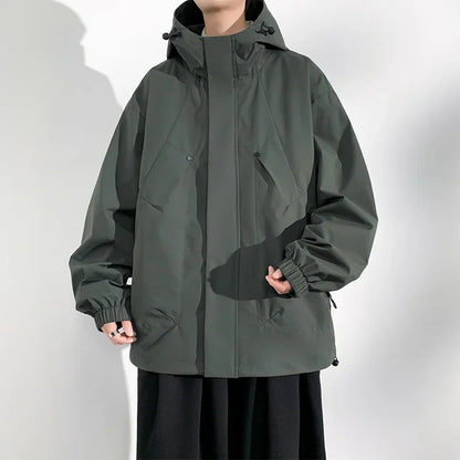 Men’s Waterproof Windbreaker Camping Jacket – Plus Size Up to 8XL, Casual Solid Color Outerwear