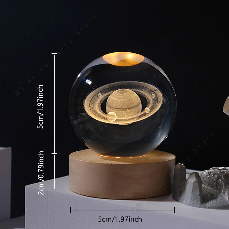 Unique 3D LED Crystal Ball Night Lamp – Glowing Galaxy, Saturn, Moon &amp; Planets Design – Bedside Table Light &amp; Birthday Gift for Kids (5cm)