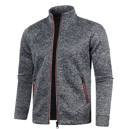 Men’s Autumn Zip-Up Jacket with Stand Collar – Casual Fleece Sweatshirt, Long Sleeve Streetwear Coat