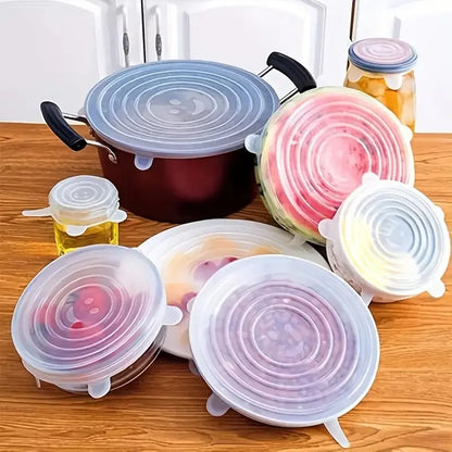 6pcs Reusable Silicone Food Covers – Stretchable Lids for Bowls, Fruits & Vegetables, Fresh-Keeping Kitchen Seal