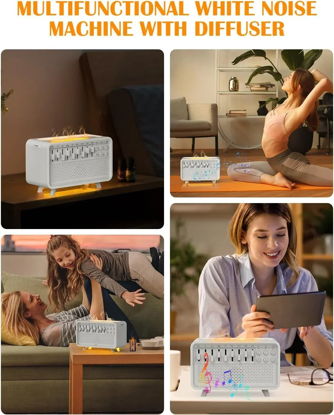 White Noise Sound Machine &amp; Essential Oil Diffuser with Bluetooth Speaker and Night Light – Ideal for Sleep, Relaxation, and Meditation