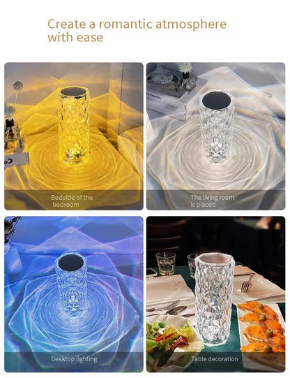 Rechargeable Crystal Rose Night Lamp – Acrylic Bedside Light with Touch Control for Romantic &amp; Ambient Home Decor