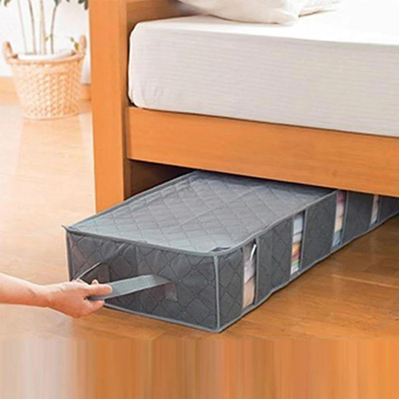 Foldable Underbed Storage Organizer with Large Adjustable Compartments for Clothes, Shoes, Blankets, and Toys