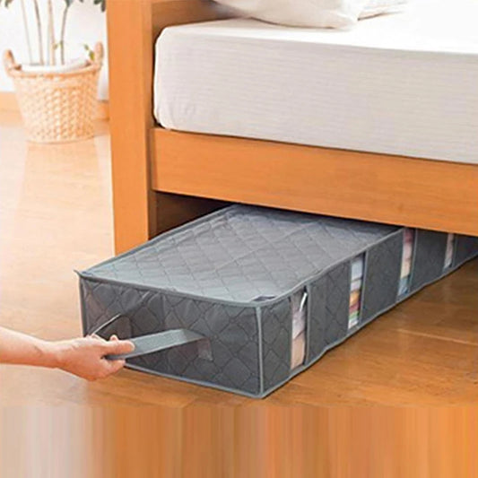 Foldable Underbed Storage Organizer with Large Adjustable Compartments for Clothes, Shoes, Blankets, and Toys