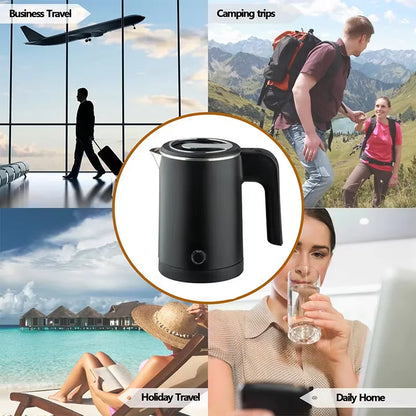 Portable 500ML Stainless Steel Electric Kettle – Travel Water Boiler Pot for Tea, Coffee, Hotel, Home &amp; Kitchen Use