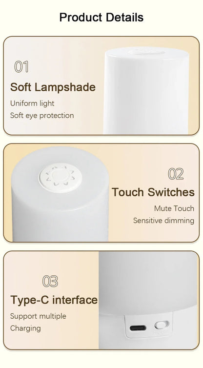 Rechargeable LED Bedside Table Lamp – Dimmable Touch Control Night Light for Bedroom, Desk, and Reading Decor