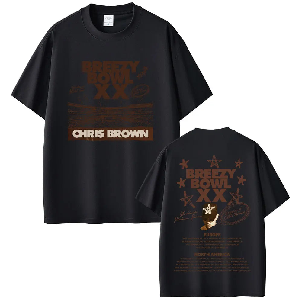 Chris Brown Breezy Bowl XX 2025 Tour Vintage Cotton T-Shirt for Men & Women – Casual Summer Hip Hop Oversized Tee