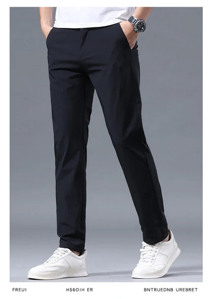 Men's Summer Lightweight Stretch Suit Pants – Slim Fit Korean Style Business Casual Trousers with Elastic Waist