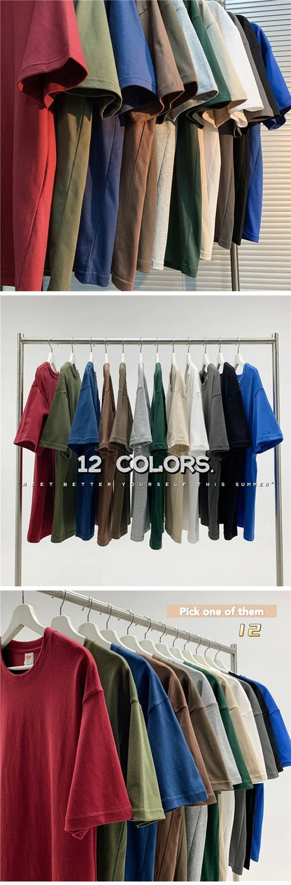 Unisex Oversized Heavyweight Cotton T-Shirt – 260gsm Basic Solid Color Hip-Hop Style Summer Tee
