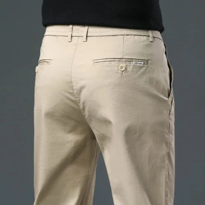 Men’s Classic Straight-Leg Cotton Trousers – 98% Cotton, Breathable Business Casual Pants with Elastic Comfort – Ideal for Spring &amp; Summer
