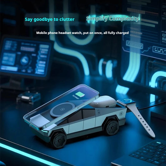 Cybertruck-Inspired 3-in-1 Qi2 Wireless Charging Station for iPhone, Apple Watch & AirPods