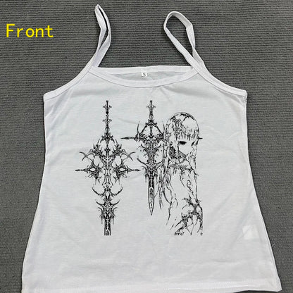 Y2K Aesthetic Women’s Cute Cartoon Print Cropped Tank Top – Sleeveless, Casual, Harajuku-Inspired Grunge Emo Style &nbsp;