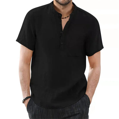 Men’s Casual Short Sleeve Cotton-Linen T-Shirt – Solid Color, Breathable and Comfortable Summer Shirt