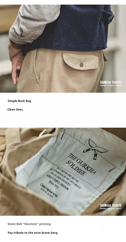 Classic Vintage Khaki Gurkha Pants for Men – Adjustable High Waist Casual Cargo Trousers for Spring and Fall