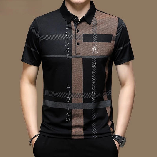 Men’s Short Sleeve Polo Shirt – Casual Micro-Elastic Breathable Button-Up Top for Daily Wear and Fashion