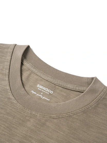 SIMWOOD 2025 Summer Oversized Heavyweight 300gsm Slub Cotton T-Shirt for Men with Letter Embroidery