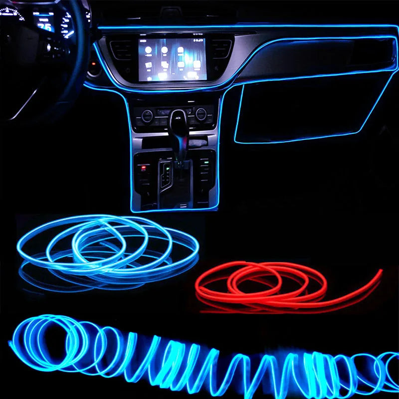 Flexible EL Neon LED Strip Light for Car Interior – USB Powered Ambient Lighting, 1M/3M/5M Options – Ideal for DIY Auto Décor &amp; Party Atmosphere