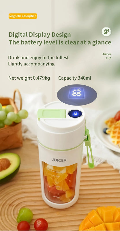 Mini Portable Electric Juicer Blender – Multifunctional Fruit Extractor with 6 Blades and 1200mAh Battery for Smoothies and Mixing