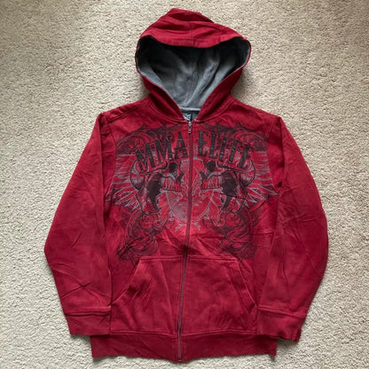 American Y2K-Inspired Oversized Padded Hoodie – Women's Streetwear Hip Hop Zip-Up Sweatshirt, Casual Punk Couple Style Outerwear