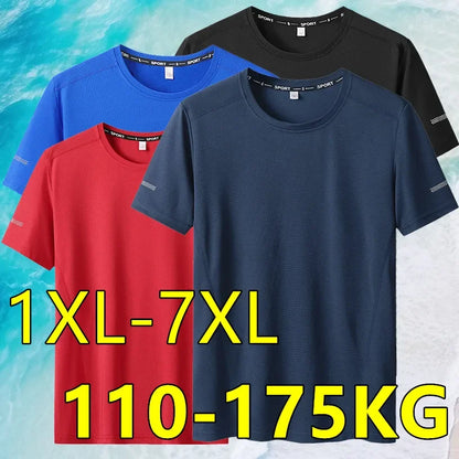 Plus Size Men’s Quick-Dry Oversized T-Shirt, Round Neck, Short Sleeve, Available in 5XL and 6XL