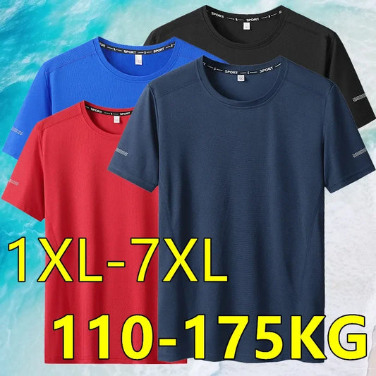 Plus Size Men’s Quick-Dry Oversized T-Shirt, Round Neck, Short Sleeve, Available in 5XL and 6XL