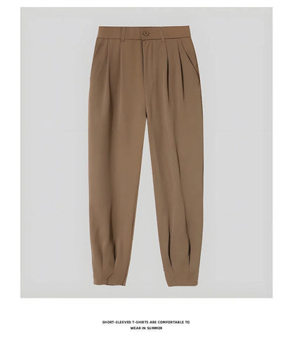 Men’s Spring & Summer Casual Solid Color Ice Silk Trousers — Korean Style Slim Ankle Pants with Zipper Detail, Smooth & Lightweight for a Handsome Look