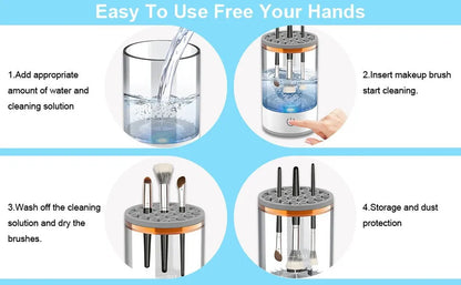 Portable USB Electric 3-in-1 Makeup Brush Cleaner with Drying Rack – Fast and Easy Brush Washer