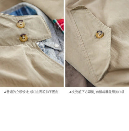 Maden Vintage Stand-Up Collar Jacket – Workwear Baseball Style Coat for Women &amp; Unisex, Spring/Autumn