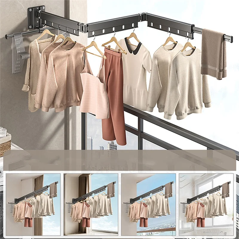 A45Z Foldable Wall-Mounted Laundry Rack – Telescopic Space-Saving Clothes Drying Solution
