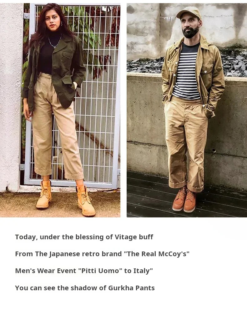Classic Vintage Khaki Gurkha Pants for Men – Adjustable High Waist Casual Cargo Trousers for Spring and Fall