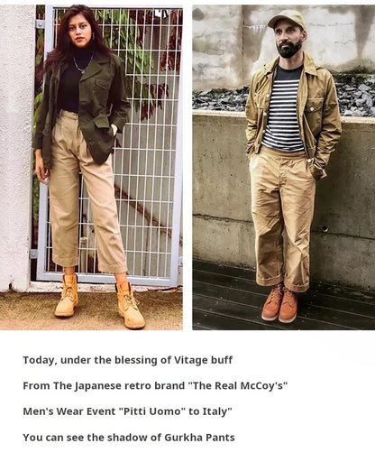 Classic Vintage Khaki Gurkha Pants for Men – Adjustable High Waist Casual Cargo Trousers for Spring and Fall