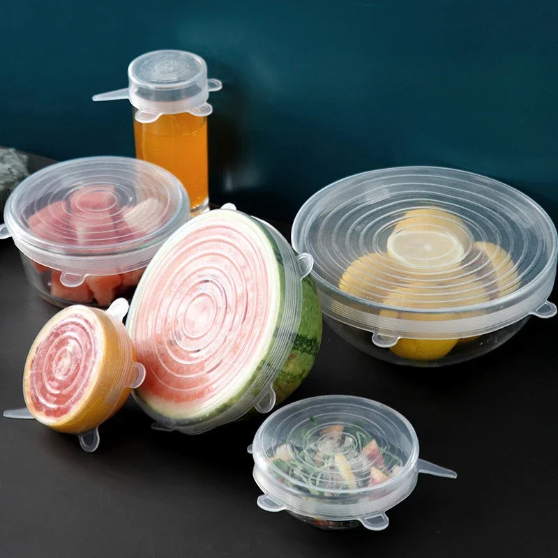 6 Pieces Food-Grade Silicone Stretch Lids – Reusable Airtight Universal Round Covers for Kitchen Use