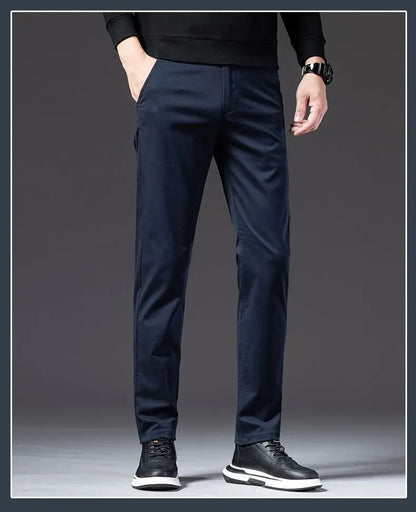 New Fashion Men's Slim Fit Straight Trousers – Comfortable, Breathable, Elastic Casual Long Pants for Everyday Wear