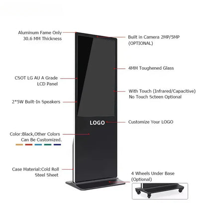55-Inch Floor-Standing Interactive Touchscreen Kiosk – Vertical LCD Digital Signage Advertising Display Panel