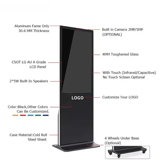 55-Inch Floor-Standing Interactive Touchscreen Kiosk – Vertical LCD Digital Signage Advertising Display Panel