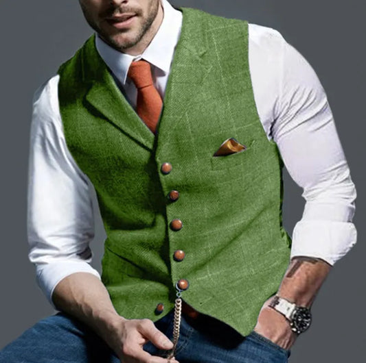 Men's Slim-Fit Plaid Suit Vest – Single-Breasted Casual Waistcoat for Spring & Autumn | European & American Commuter Style