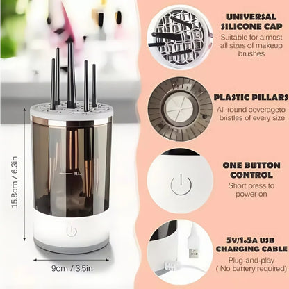 Portable USB Electric 3-in-1 Makeup Brush Cleaner with Drying Rack – Fast and Easy Brush Washer