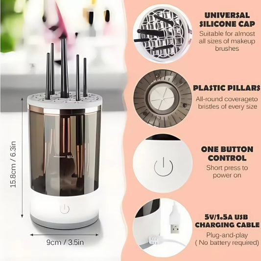 Portable USB Electric 3-in-1 Makeup Brush Cleaner with Drying Rack – Fast and Easy Brush Washer