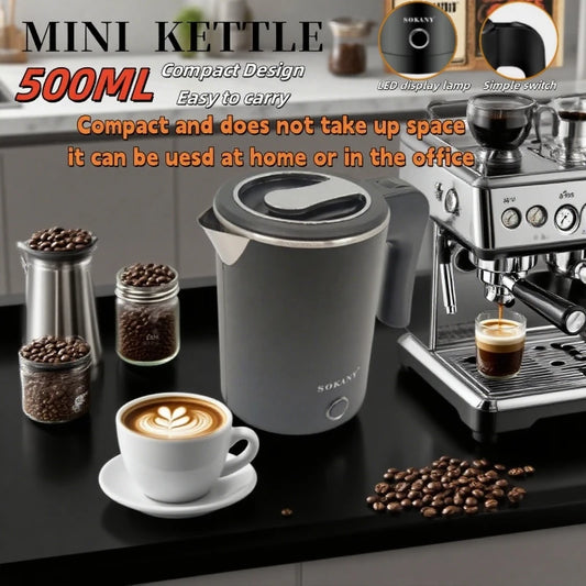 500ML Portable Electric Travel Kettle – Stainless Steel Water Boiler for Tea, Coffee, and More – Ideal for Home, Hotel &amp; Kitchen Use