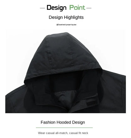 Men’s Waterproof Windbreaker Camping Jacket – Plus Size Up to 8XL, Casual Solid Color Outerwear