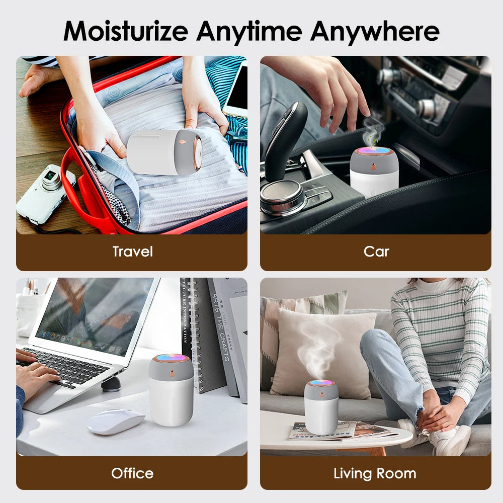 Mini USB Portable Air Humidifier with Aroma Diffuser, LED Cool Light, 330ml Mist Purifier for Room, Home, Car, and Plants