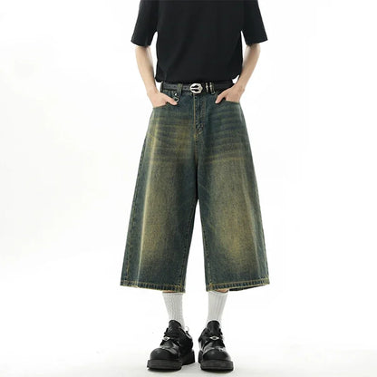 Men's Baggy Denim Shorts – Retro Y2K Casual Wide-Leg Calf-Length Jeans for Summer Streetwear