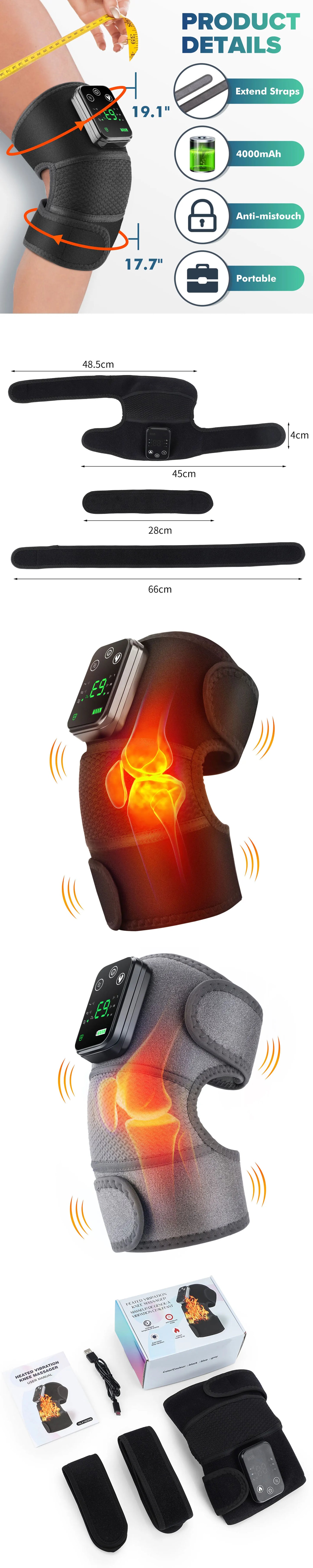 3-in-1 Electric Heated Knee Massager Pad with Vibration – Hot Compress for Shoulder, Elbow & Joint Muscle Relief
