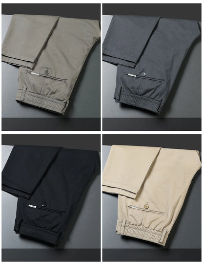 Men’s Classic Straight-Leg Cotton Trousers – 98% Cotton, Breathable Business Casual Pants with Elastic Comfort – Ideal for Spring &amp; Summer