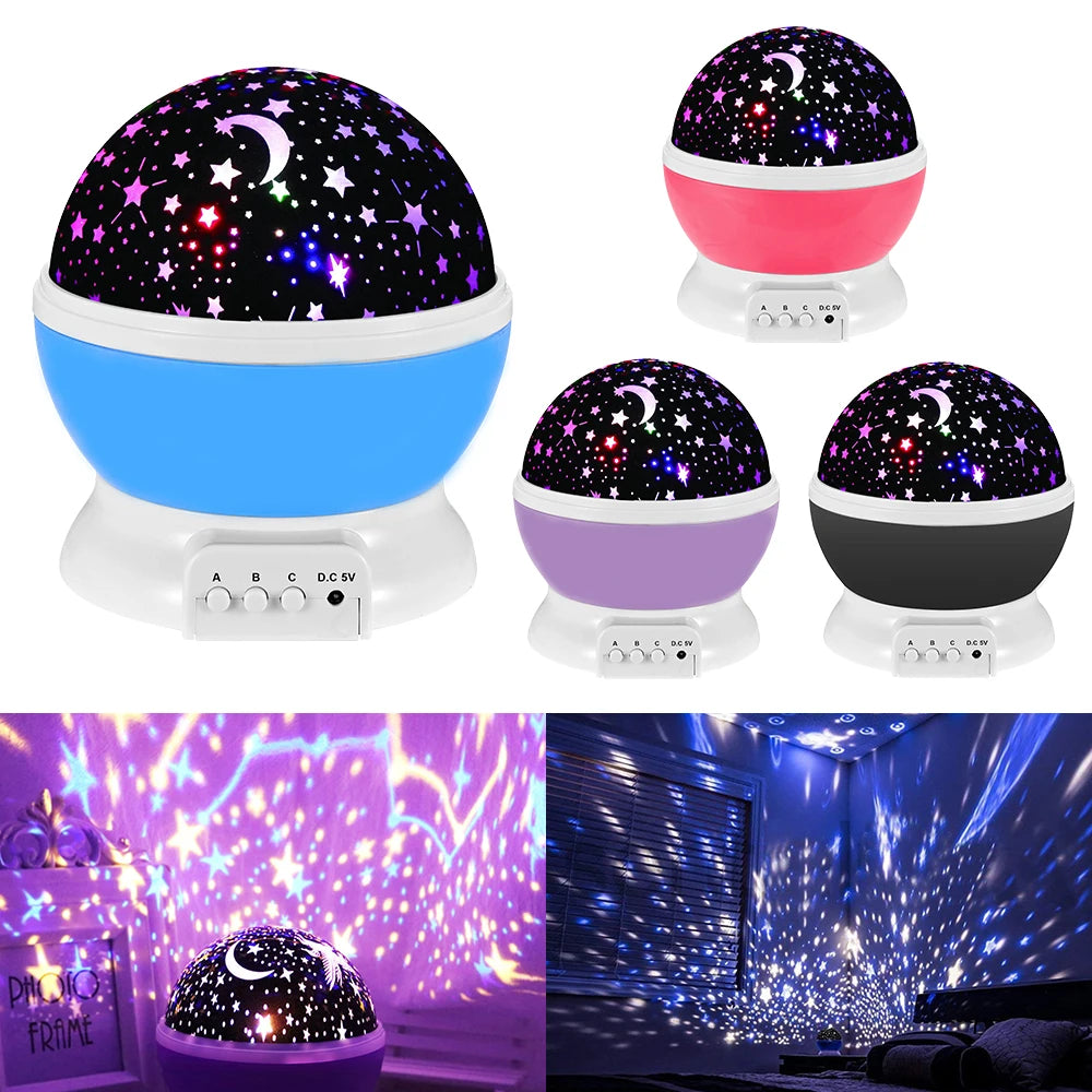 Rotating Starry Sky Night Light Projector – Galaxy Moon Lamp for Baby Nursery, Bedroom Decor &amp; Table Lighting