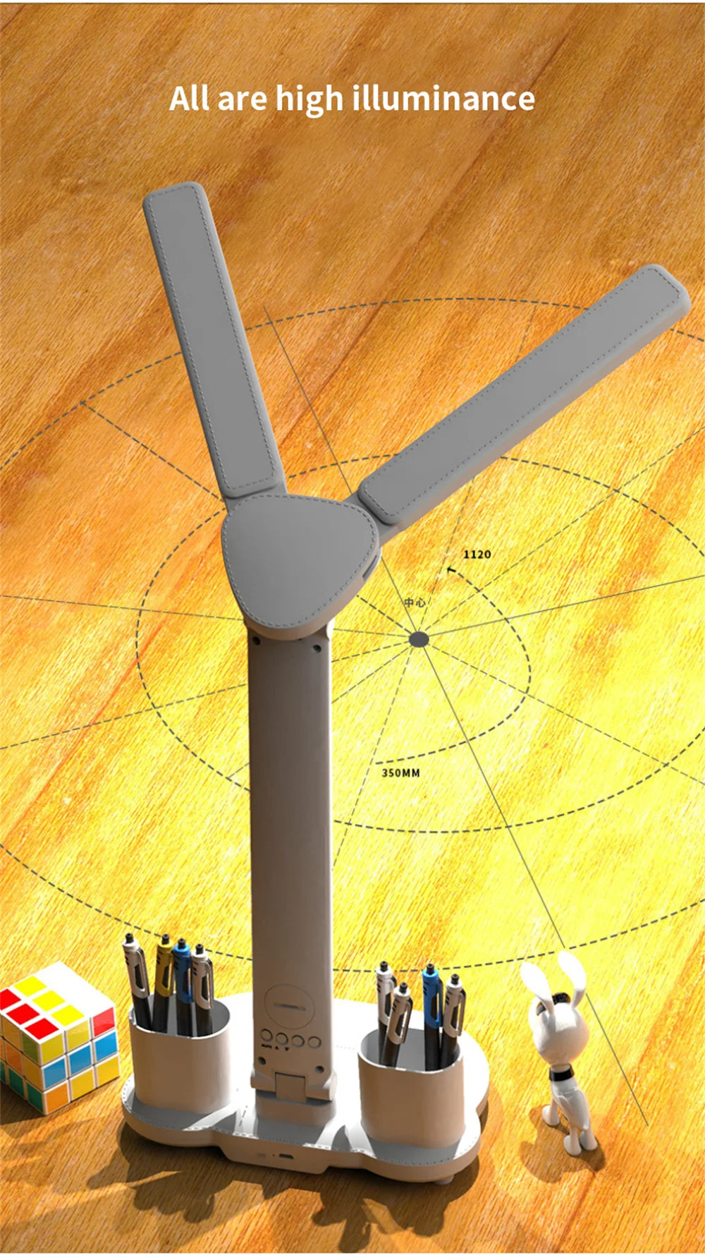 Foldable LED Table Lamp with Touch Dimming, USB Charging, Clock, Temperature Display &amp; Night Light – Ideal for Study &amp; Reading